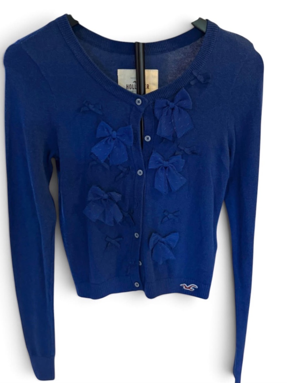 Hollister Royal Blue Bow-Embellished Button Cardigan